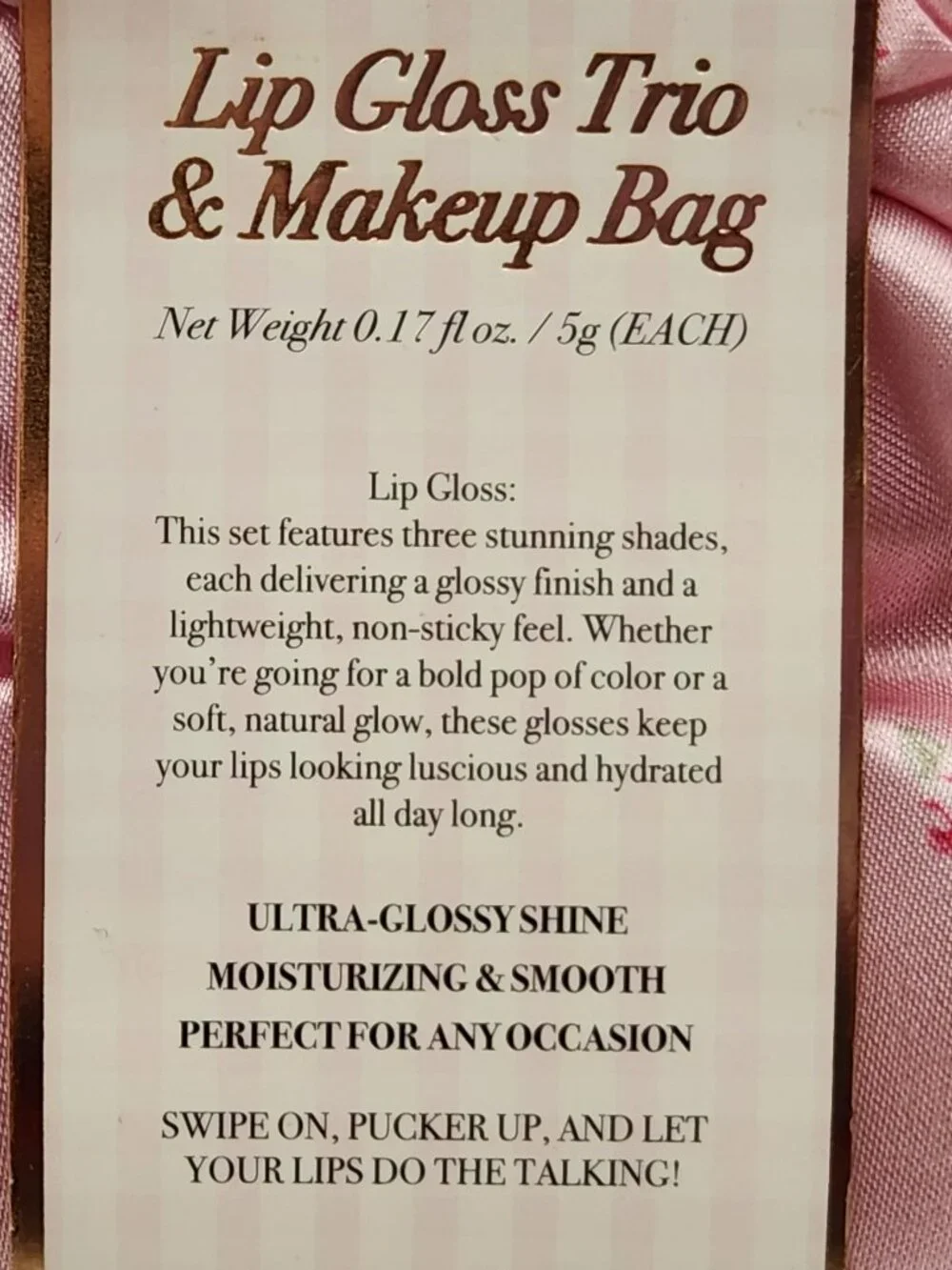 Beautifully Amazing You Pucker Up Darling lip gloss trio & makeup bag NIP